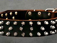 Leather Spiked Dog Collar- 3 Rows of spikes large dog collar