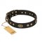 "Perfect Tracery" FDT Artisan Black Leather Great Dane Collar with Old Bronze Look Plates and Circles