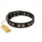 "Golden Artifact" FDT Artisan Black Leather Great Dane Collar with Old-bronze Covered Medallions