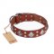 "Magic Squares" FDT Artisan Tan Leather Great Dane Collar with Silver-like Decor