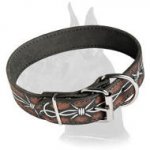 Handpainted "Barbed Wire" Leather Collar for Great Dane