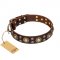 'Flower Melody' FDT Artisan Brown Leather Dog Collar with Mixed Studs for Great Dane Walking