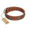 "Blue Sands" FDT Artisan Tan Leather Great Dane Collar with Silver-like Studs and Round Conchos with Stones