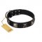 "Sea Rover" Embellished FDT Artisan Black Leather Great Dane Collar with Chrome Plated Crossbones and Plates
