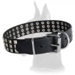 Wide 3 Rows Nickel Pyramids Leather Collar for Great Dane