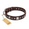 'Perfect Impression' FDT Artisan Great Dane Brown Leather Dog Collar with Silvery Square Studs - 1 1/2 inch (40 mm) Wide