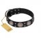 "Starry Sky" Trendy FDT Artisan Black Leather Great Dane Collar with Large Brooches