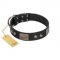 "Square Stars" Modern FDT Artisan Black Leather Great Dane Collar with Square Plates and Studs
