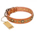 "Feast of Luxury" FDT Artisan Tan Leather Great Dane Collar with Old Bronze Look Circles