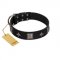 "Black Cavalier" Handmade FDT Artisan Black Leather Great Dane Collar with Silver-Like Stars and Large Plates