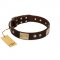 "Middle Age" FDT Artisan Brown Leather Great Dane Collar with Old Bronze-Plated Engraved Flowers and Large Plates