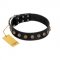 "Inky Prettification" FDT Artisan Black Leather Great Dane Collar with One Row of Studs