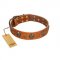 "Rockstar" FDT Artisan Tan Leather Great Dane Collar with Engraved Studs and Medallions
