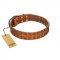 "Terra-cotta" FDT Artisan Tan Leather Great Dane Collar with Two Rows of Studs