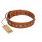 "Silver Spike" Handmade FDT Artisan Tan Leather Great Dane Collar with Old Silver-Like Spikes