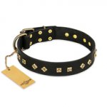 "Rhomb Style" FDT Artisan Decorated Leather Great Dane Collar with Old Bronze-Plated Studs 1 1/2 inch (40 mm) Wide