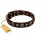 "Snazzy Paws" FDT Artisan Brown Leather Great Dane Collar Adorned with Conchos and Medallions