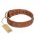 "Brave Spirit" Handmade FDT Artisan Designer Tan Leather Great Dane Collar with Shields