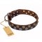 'Strong Shields' FDT Artisan Brown Leather Great Dane Collar with Mix of Brass and Chrome Plated Studs
