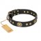 "Golden Radiance" FDT Artisan Black Leather Great Dane Collar with Old Bronze Look Ovals and Circles