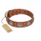 "Far Star" FDT Artisan Tan Leather Great Dane Collar with Engraved Studs
