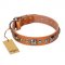 "Era of Future" FDT Artisan Handcrafted Tan Leather Great Dane Collar with Decorations