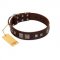 "Object of Virtu" FDT Artisan Brown Leather Great Dane Collar with Old Silver-like Square Studs and Pyramids