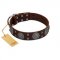 "Hypnotic Stones" FDT Artisan Brown Leather Great Dane Collar with Chrome Plated Brooches and Square Studs
