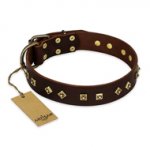 "Fashion Studs" FDT Artisan Decorated Leather Great Dane Collar with Old Bronze-Plated Steel Hardware