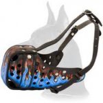 Hand painted Agitation Leather Muzzle for Great Dane