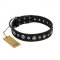 "Genteel Charm" FDT Artisan Black Leather Great Dane Collar with Silver-like Round Conchos