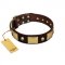 "Heavy Metal" FDT Artisan Brown Leather Great Dane Collar with Old Bronze-like Skulls and Plates