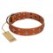 "Tawny Beauty" FDT Artisan Tan Leather Great Dane Collar Adorned with Stars and Tiny Squares