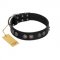 "Silver Medallions" Mod FDT Artisan Black Leather Great Dane Collar with Round Plates
