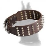 Extra Wide Leather Dog Collar with Spikes and Half Pyramids for Great Dane