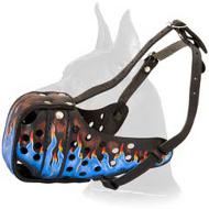 Hand painted Agitation Leather Muzzle for Great Dane