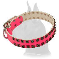 Glamour Design Pink Leather Collar with Studs