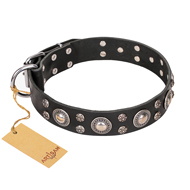 FDT Artisan 'Vintage Necklace' Studded Black Leather Great Dane Dog Collar - 1 1/2 inch (40mm) wide
