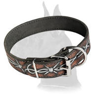 Handpainted "Barbed Wire" Leather Collar for Great Dane