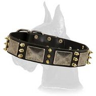 Exquisite Leather Collar with plates and spikes for Great Dane