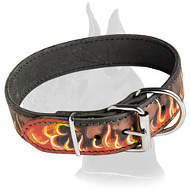 Handpainted "Flames" Leather Collar for Great Dane