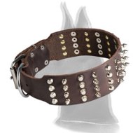 Extra Wide Leather Dog Collar with Spikes and Half Pyramids for Great Dane