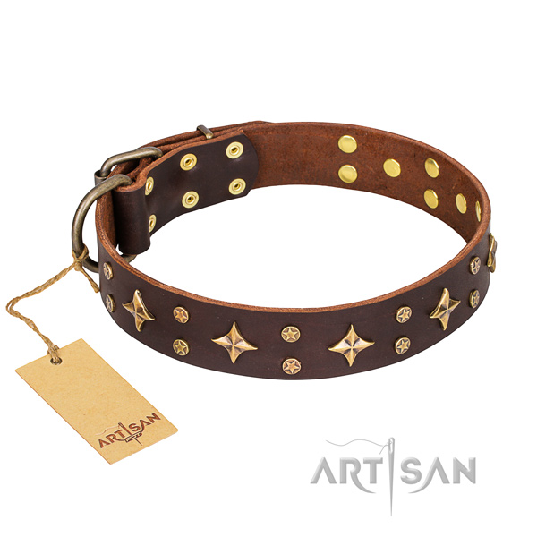 Exquisite full grain natural leather dog collar for handy use