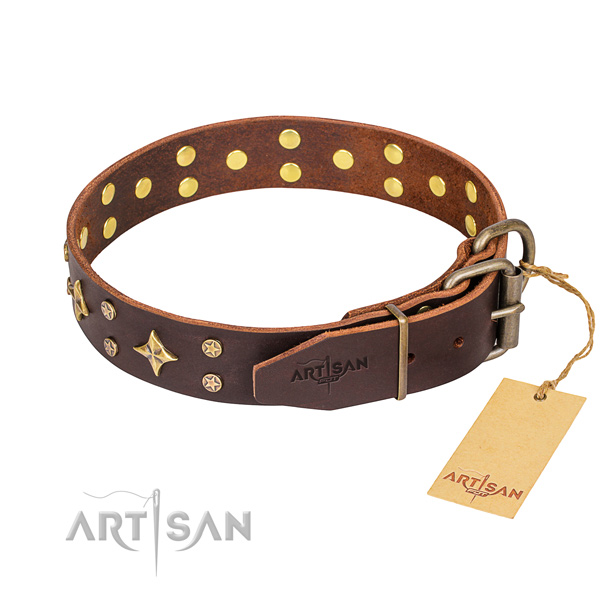 Daily walking natural genuine leather collar with decorations for your pet