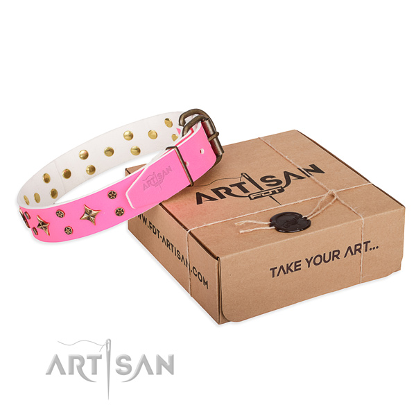Studded leather dog collar for comfy wearing