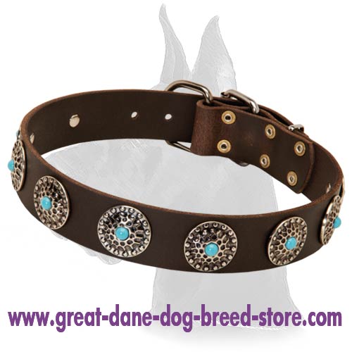 Get Leather Dog Collar, Blue Decorative Stones