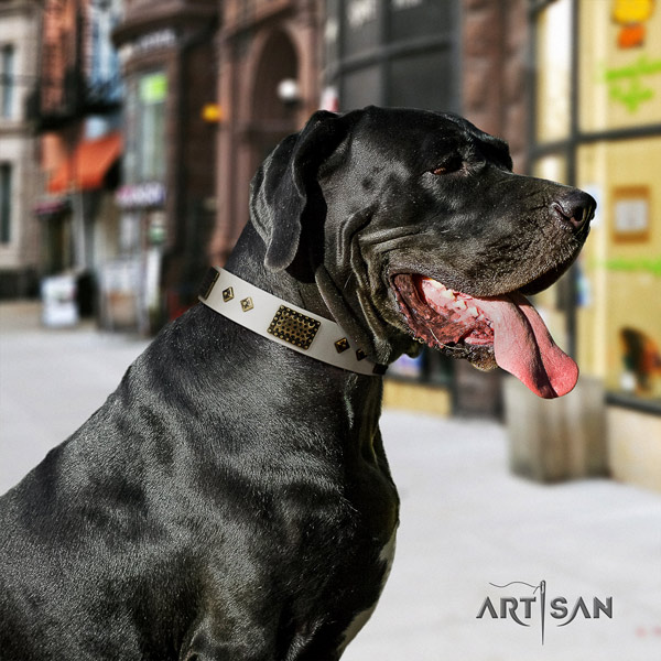 Great Dane unique full grain leather collar with rust-proof d-ring