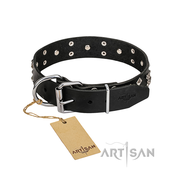 Leather dog collar with thoroughly polished edges for pleasant everyday appliance