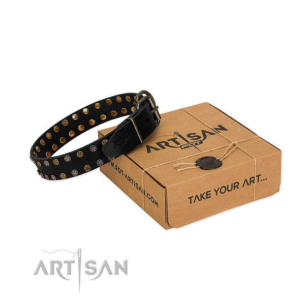 Natural leather collar with stylish adornments for your doggie