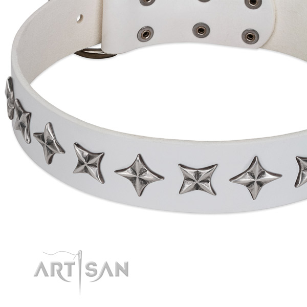Easy wearing embellished dog collar of finest quality full grain genuine leather